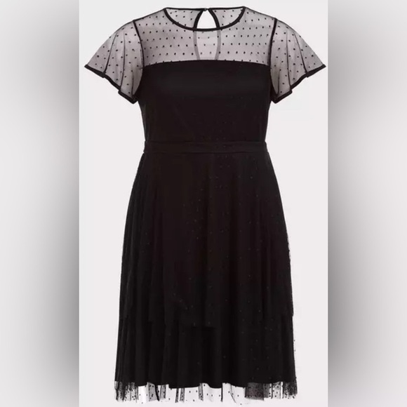 NWT TORRID BLACK ILLUSION MESH OVERLAY SKATER DRESS BEAUTIFUL SILHOUETTE! - Picture 8 of 13